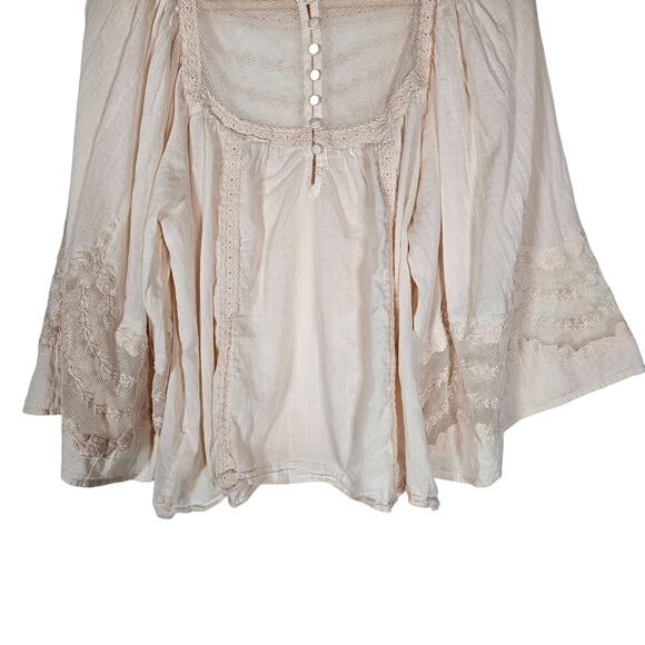 By Anthropologie Valentia Top 8 Light Pink Peasant Lace Mesh 3/4 Sleeve Blouse - Picture 11 of 13